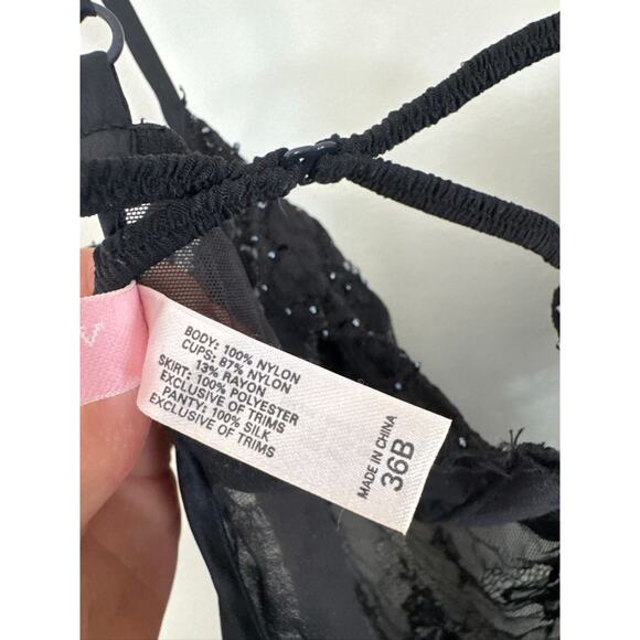 Victoria's Secret Vintage Black Lace Sheer Sequin Corset Camisole Lingerie - 36B - Picture 7 of 7